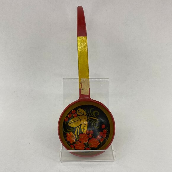 Khokhloma Hand Painted Strawberries Black/Gold Wood Lacquered Bowl Set & Ladles - Picture 14 of 16